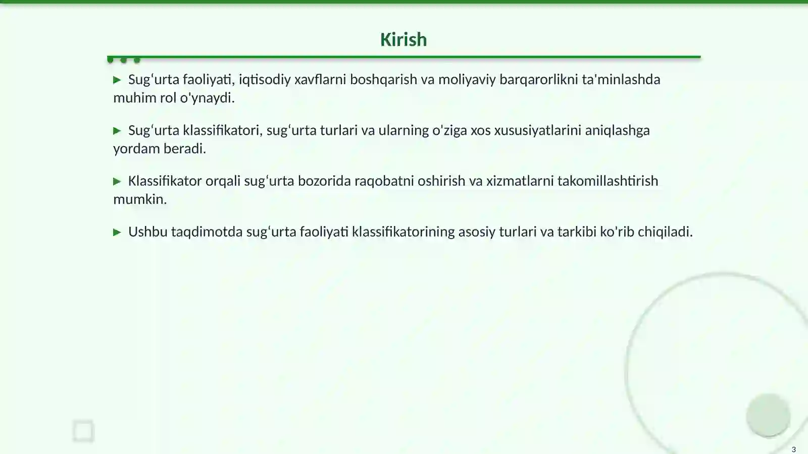 Sug‘urta Faoliyati Klassifikatori 3