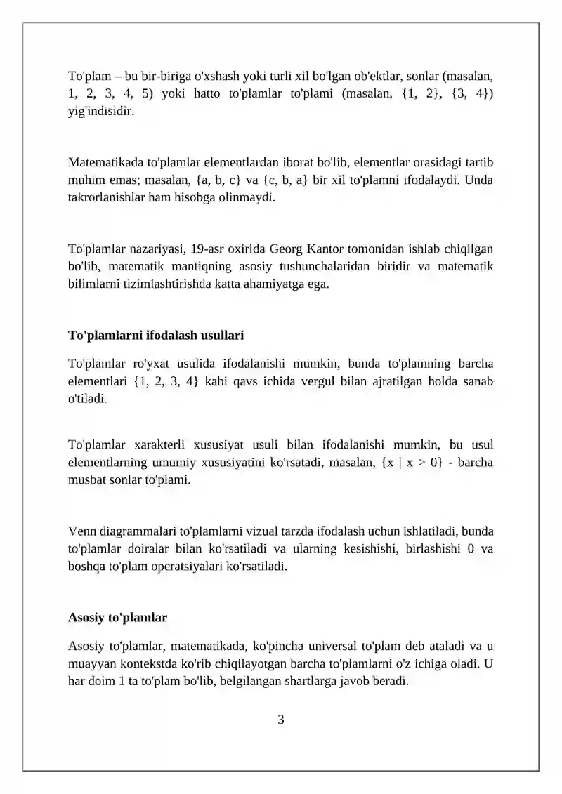 To'plam ustida amallar 3