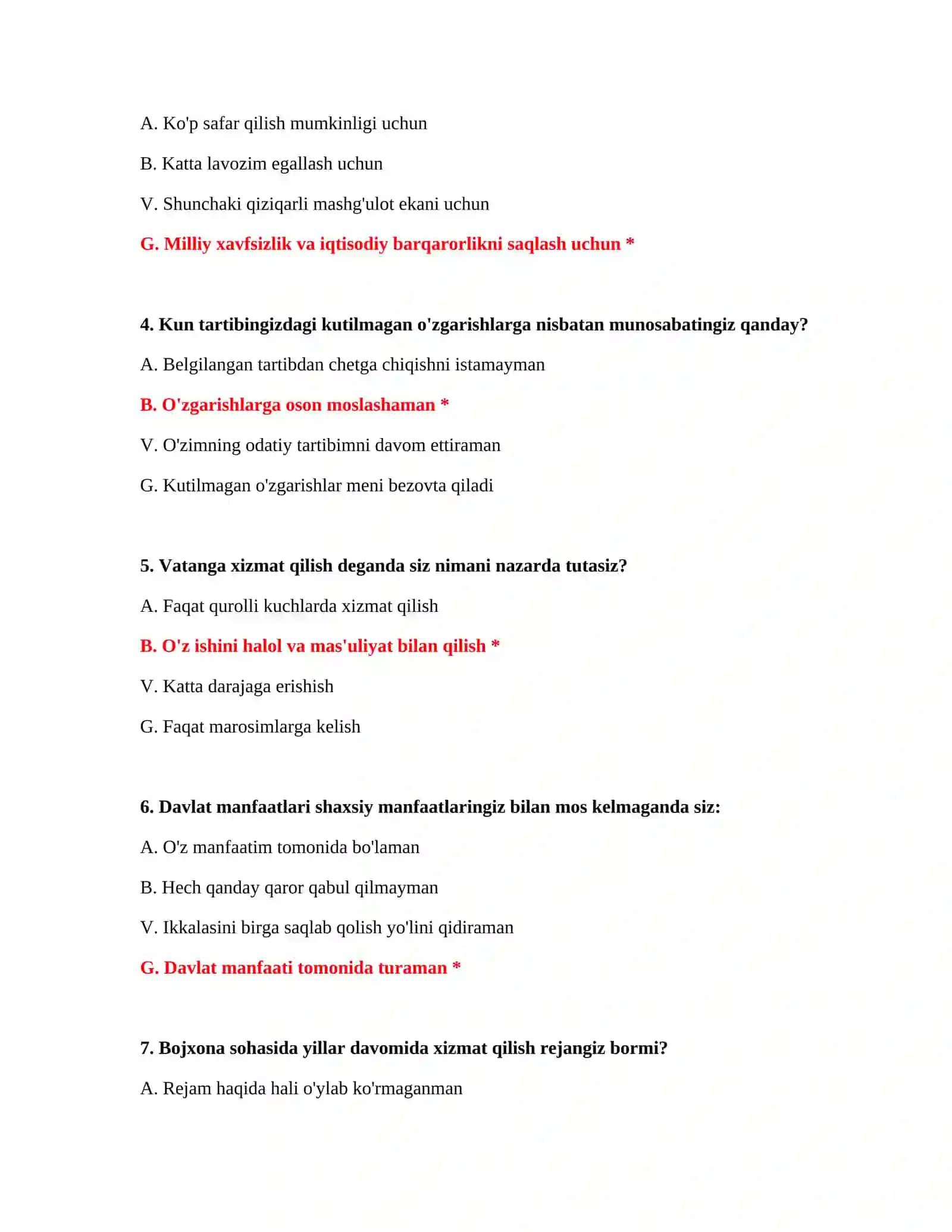 PSIXOLOGIK TAYYORGARLIK: TO'LIQ SAVOLLAR TO'PLAMI 3