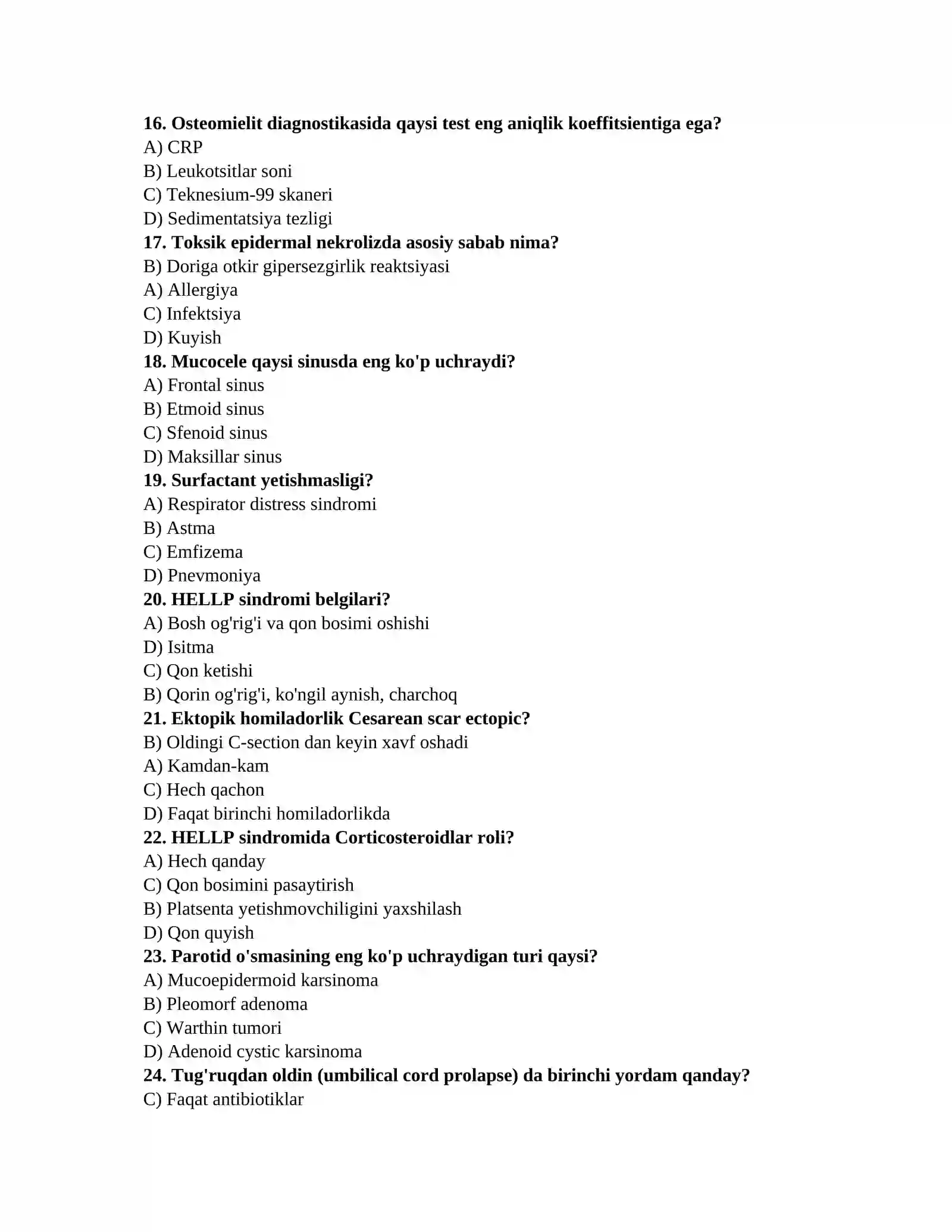 Dermatologiya savollari TAYYORGARLIK TEST TO'PLAMI (Terapiya, Jarrohlik, Akusherlik-ginekologiya) 3