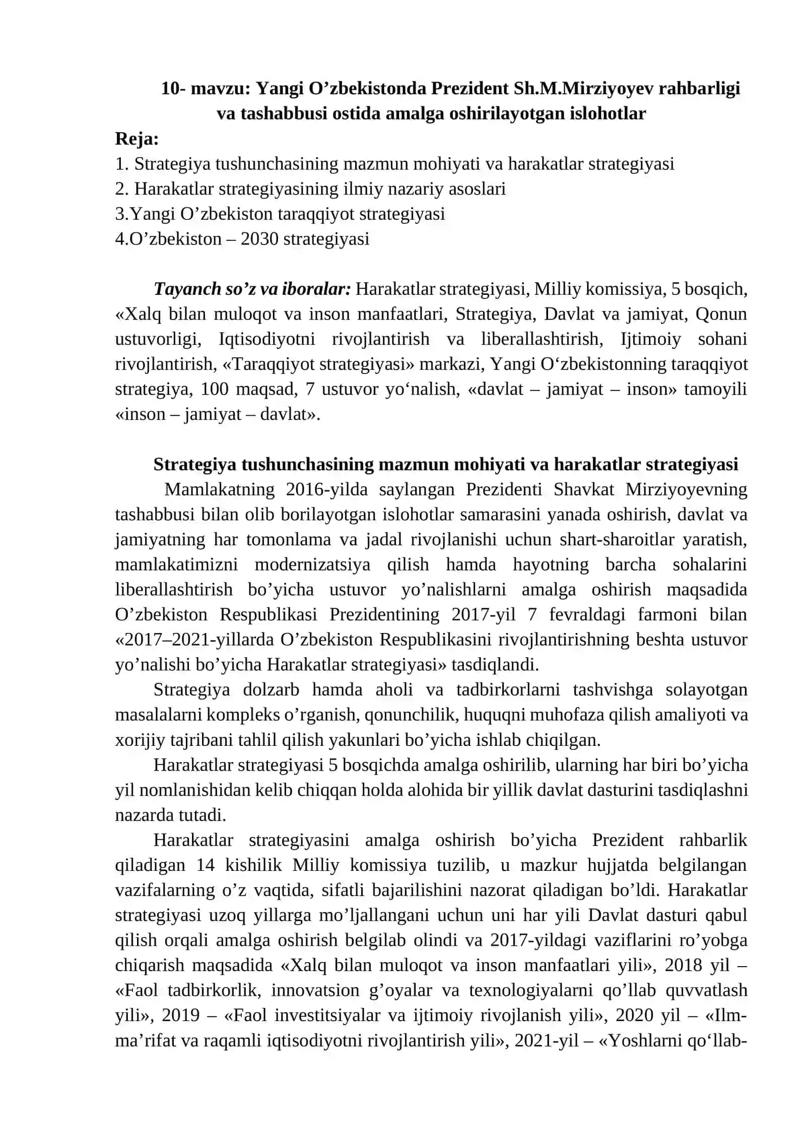 Yangi O’zbekistonda Prezident Sh.M.Mirziyoyev rahbarligi va tashabbusi ostida amalga oshirilayotgan islohotlar 3