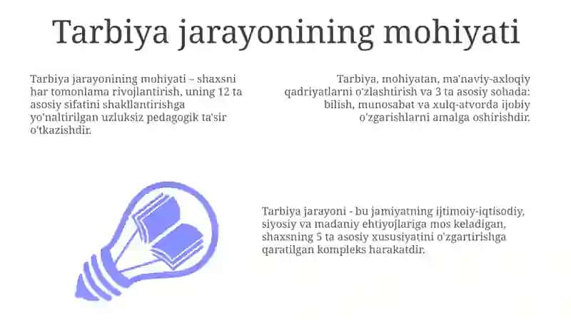 Tarbiya jarayonini mohiyati, mazmuni, tarbiya tamoyillari va metodlari 3