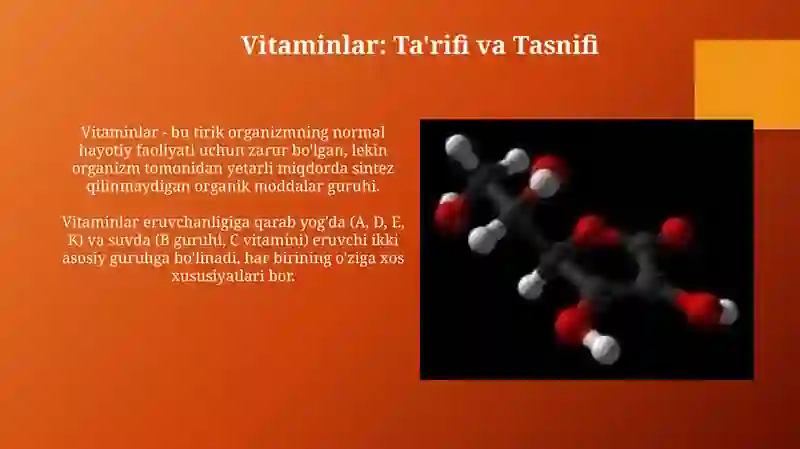 Vitaminlar: Ta'rifi, Tasnifi va Yog'da Eruvchi Vitaminlar 3