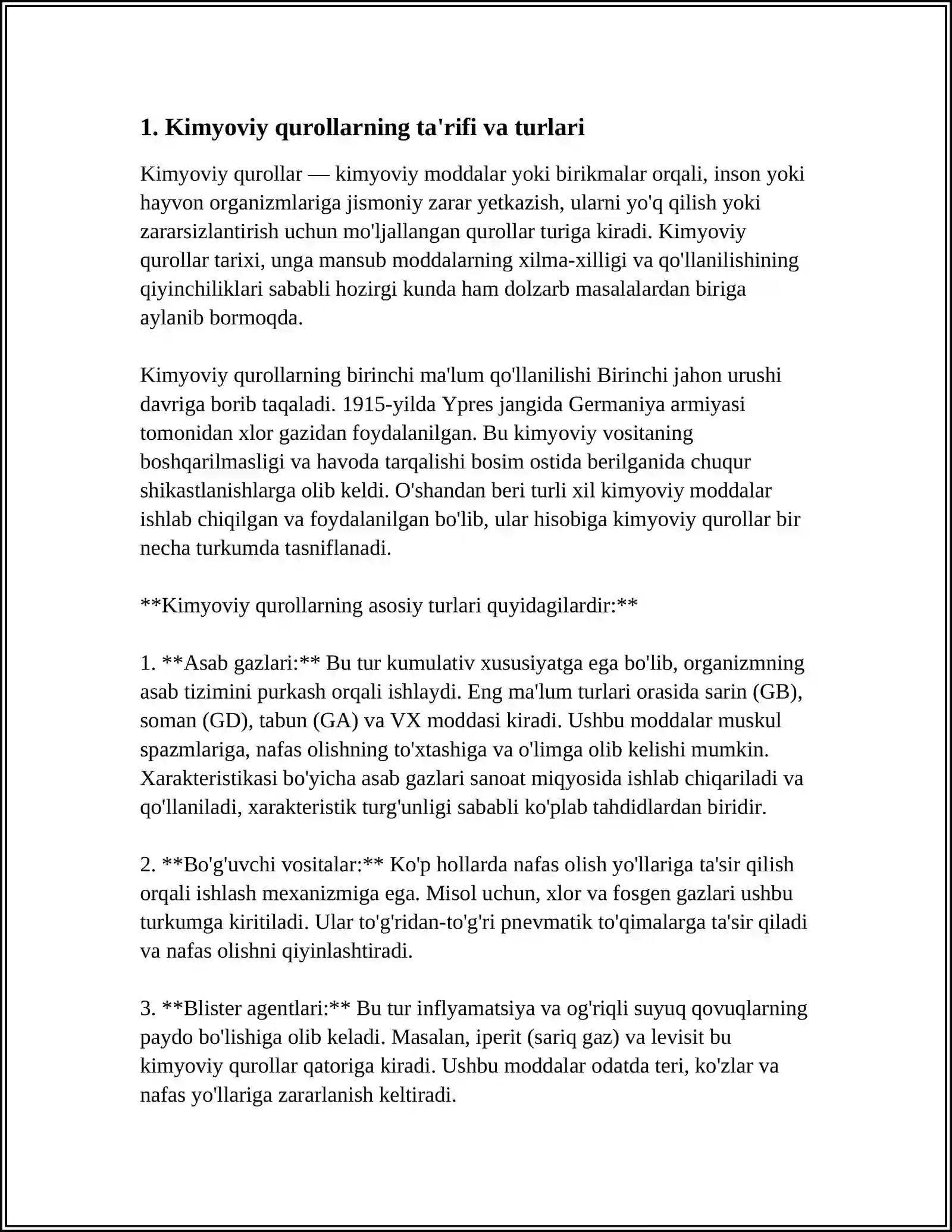 KIMYOVIY BAKTERIOLOGIK(BIOLOGIK) QUROLLAR QOʻLLANILGANDAGI VAZIFASI 3