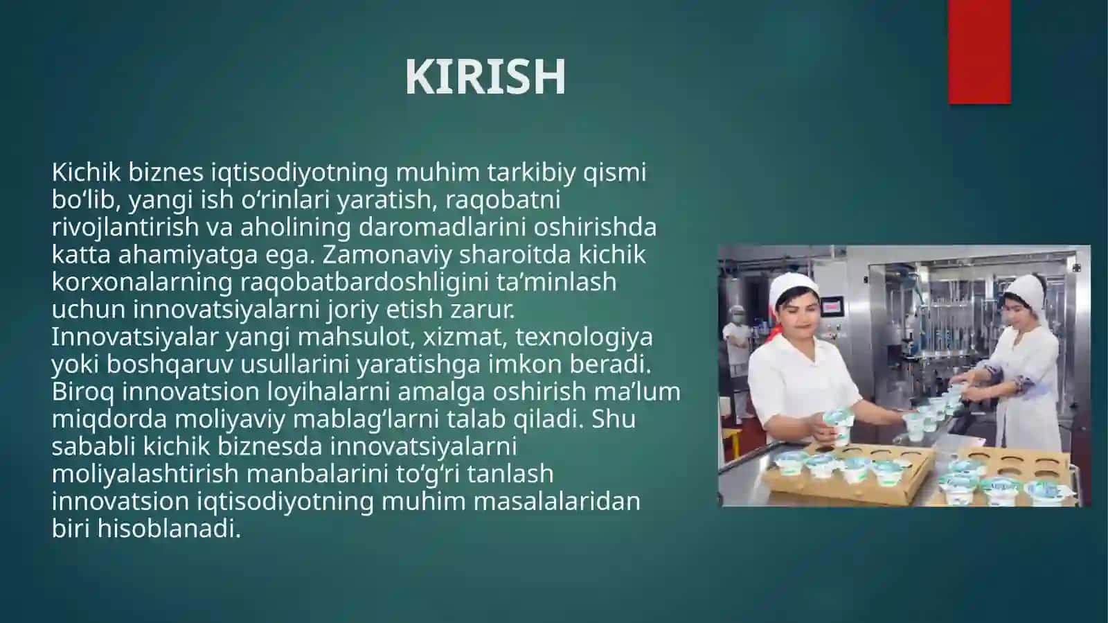 Kichik biznes sohasida innovatsiyalarni moliyalashtirish asoslari 3
