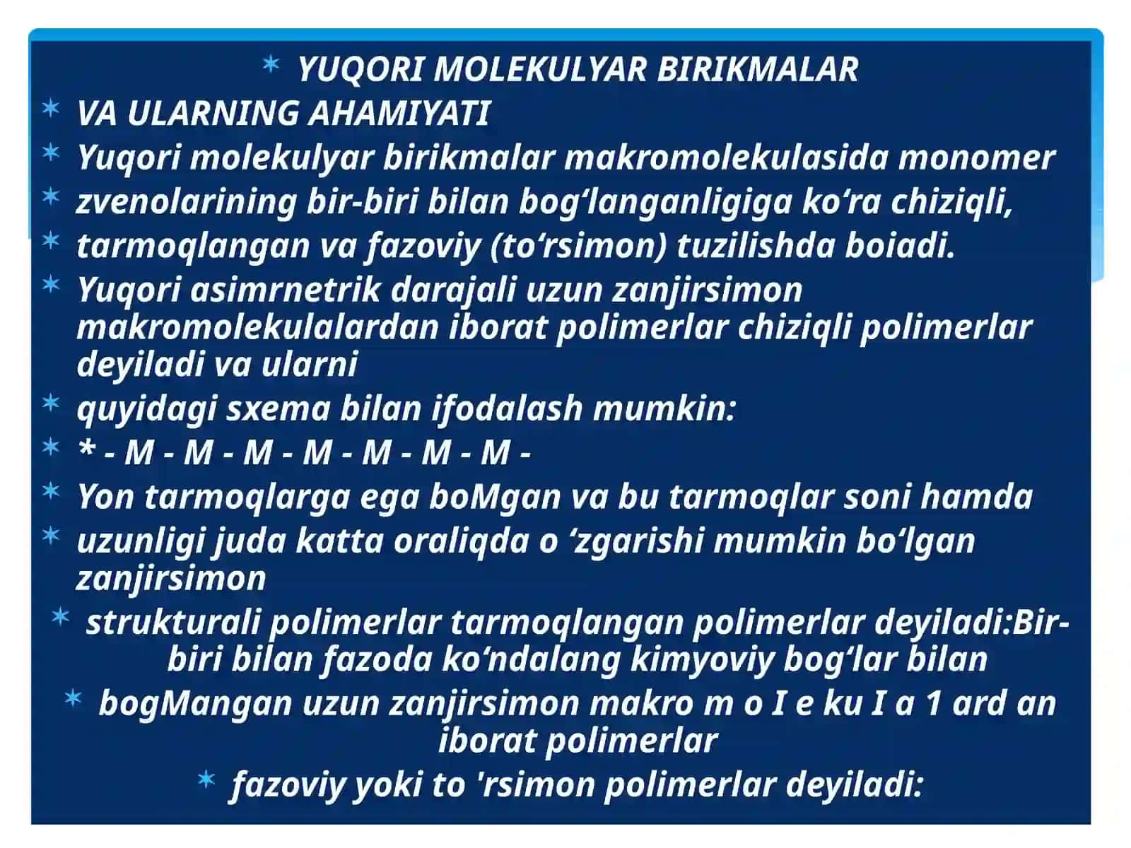 Yuqori molekulyar birikmalar va ularning biologik xossalari 3