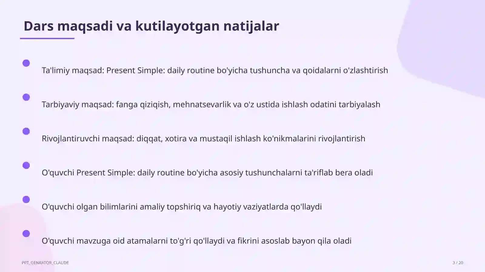 Present Simple: daily routine (3-sinf) 3