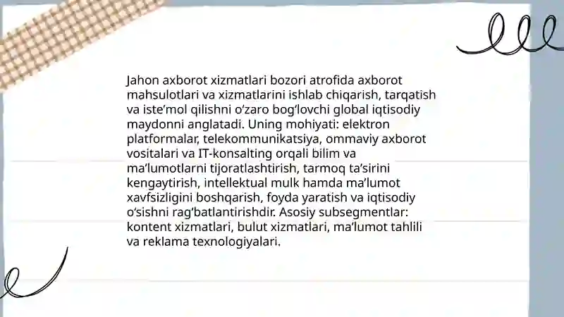 Jahon axborot xizmatlari bozori:asosiy tushunchalar 3