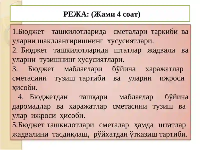 Бюджет Ташкилотларида Сметалар Ҳамда Штатлар Жадвалини Тузиш, Тасдиқлаш ва Тақдим Этиш Тартиби 3