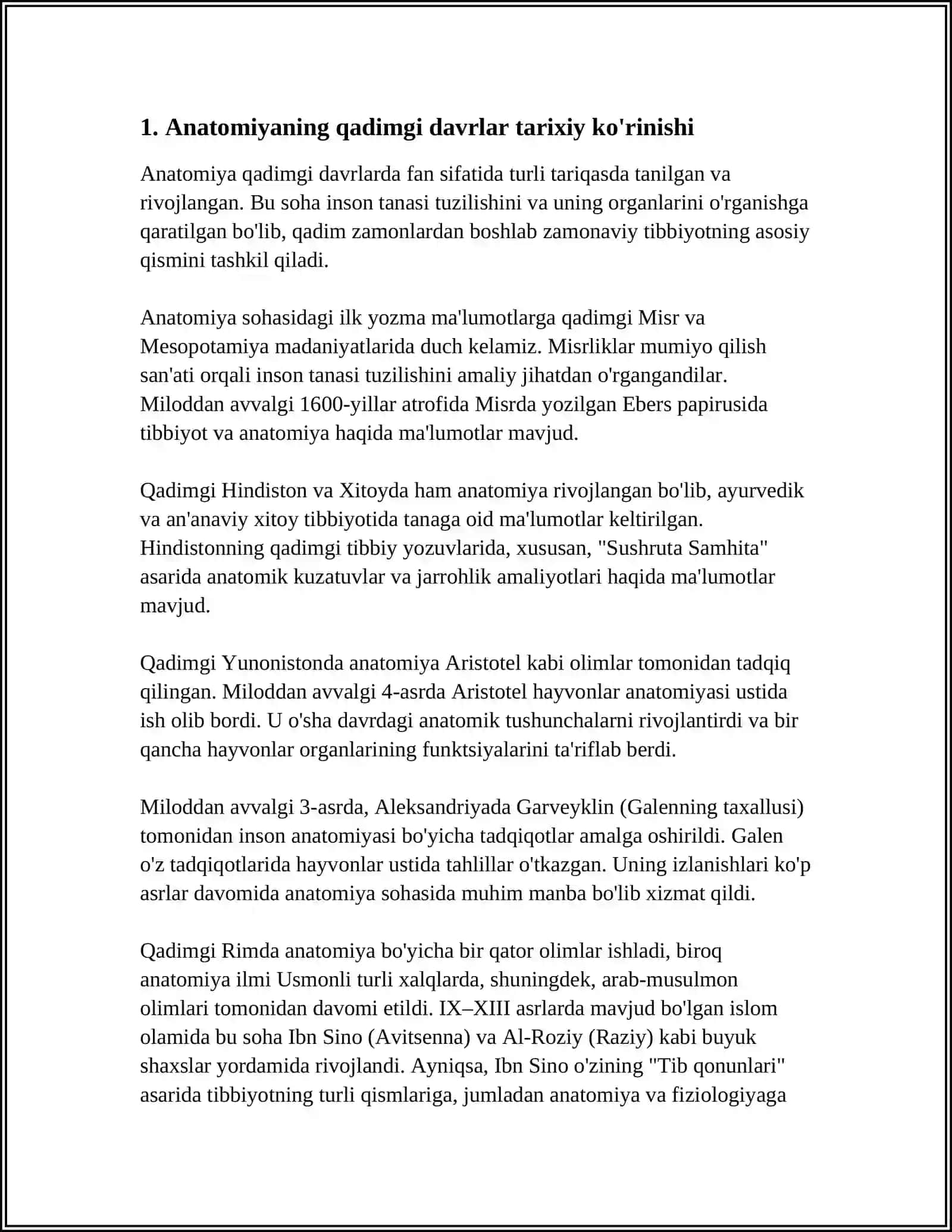 ANATOMIYA VA FIZIOLOGIYA FANINING QISQACHA TARIXIY OCHERKI.ANATOMIYA USULLARI.TANA OQI VA SATHLARI 3