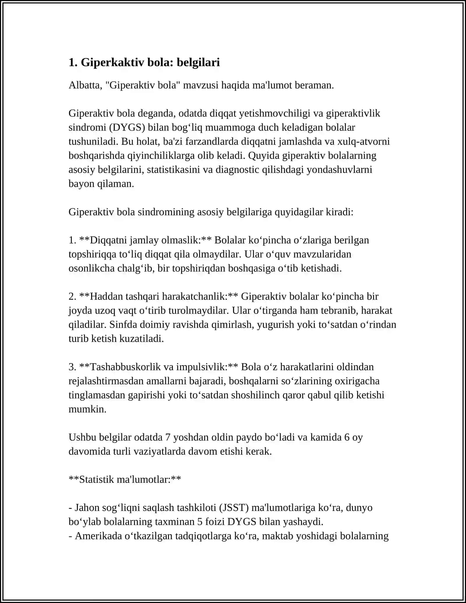 Giperaktiv bola: belgilari 3