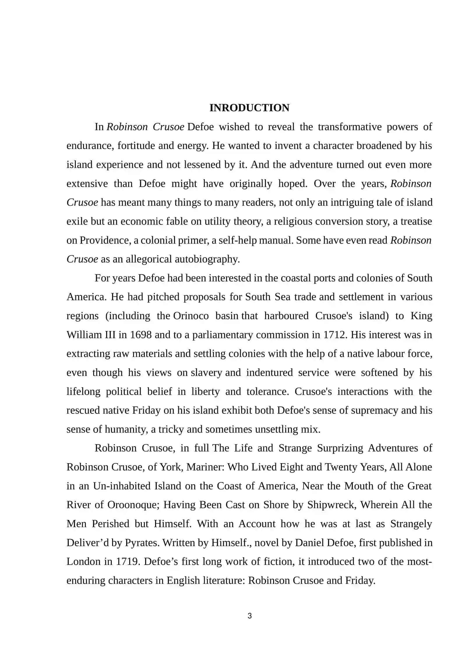 Course Paper on "Daniel Defoe and his work “Robinson Crusoe” 3