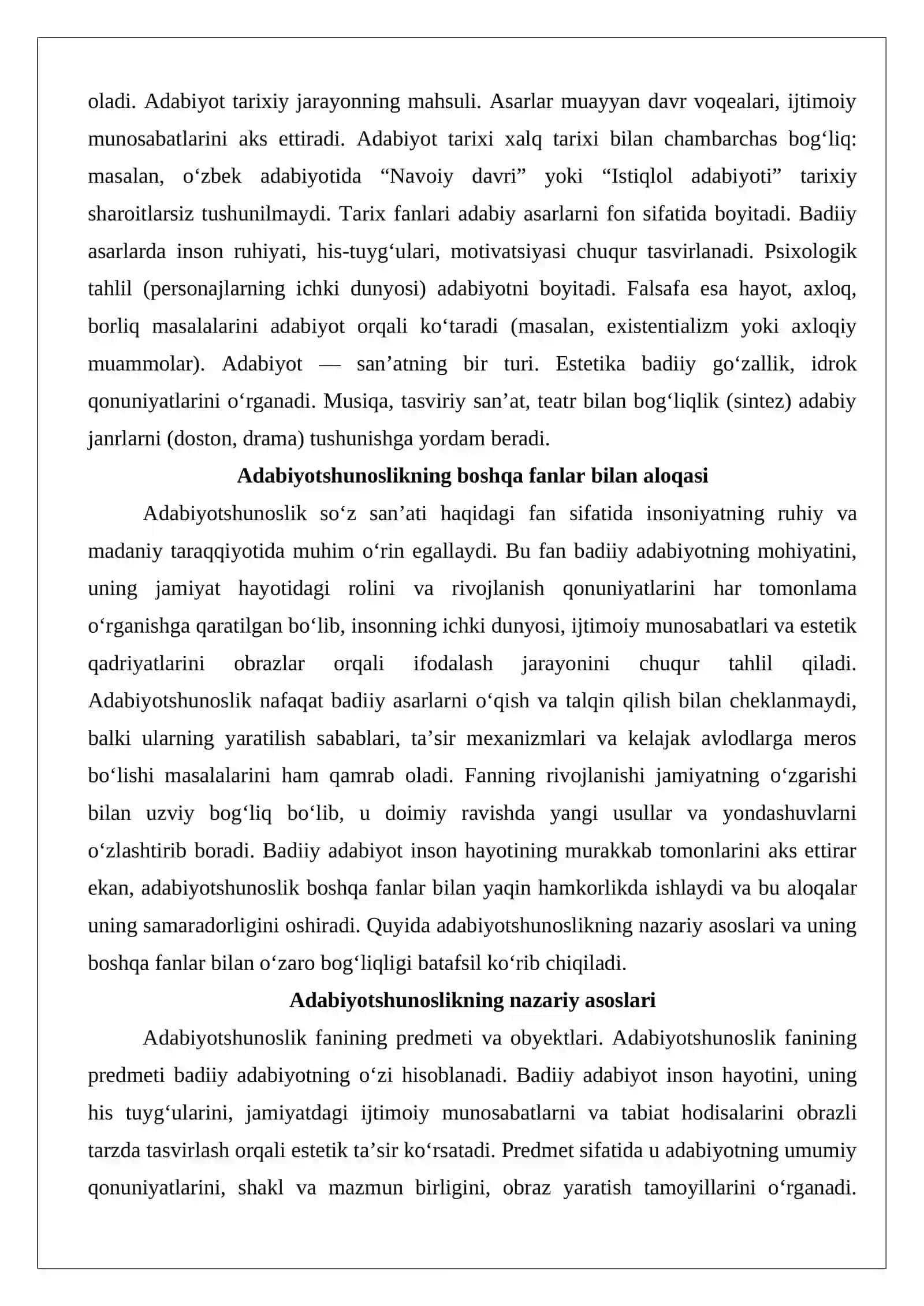 Adabiyotshunoslikning boshqa fanlar bilan aloqasi 3