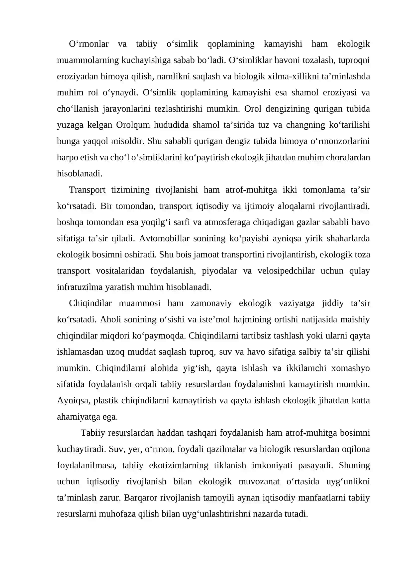 O’zbekistonning atrof-muhit muammolari va markaziy osiyo mintaqasidagi ekologik vaziyat 3