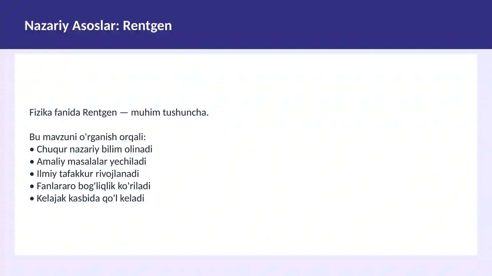 FIZIKA Difraktsiya O'qituvchilar va talabalar uchun dars ishlanma 3