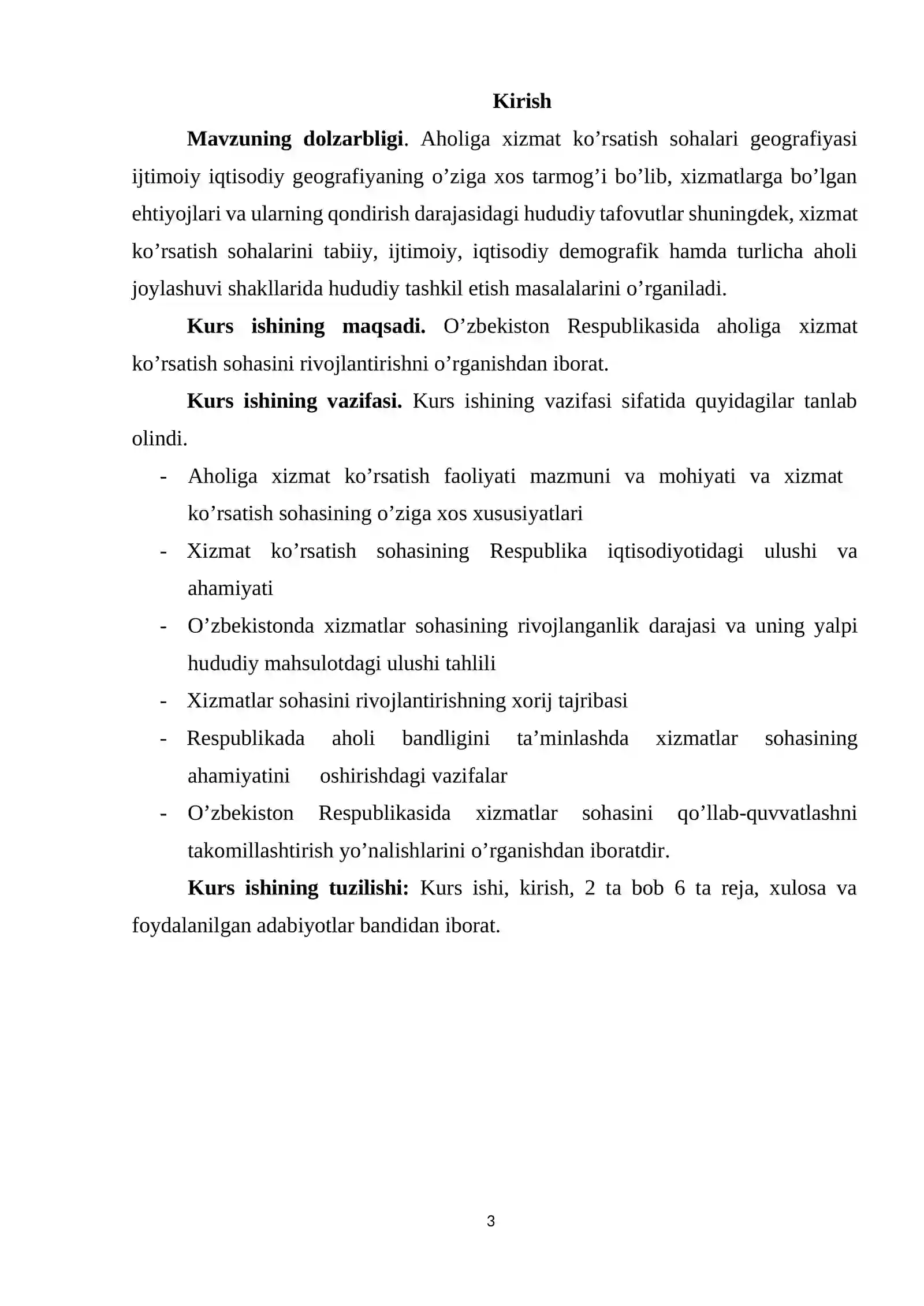 Mavzu: O’ZBEKISTONDA AHOLIGA XIZMAT KO’RSATISH SOHALARI GEOGRAFIYASI 3