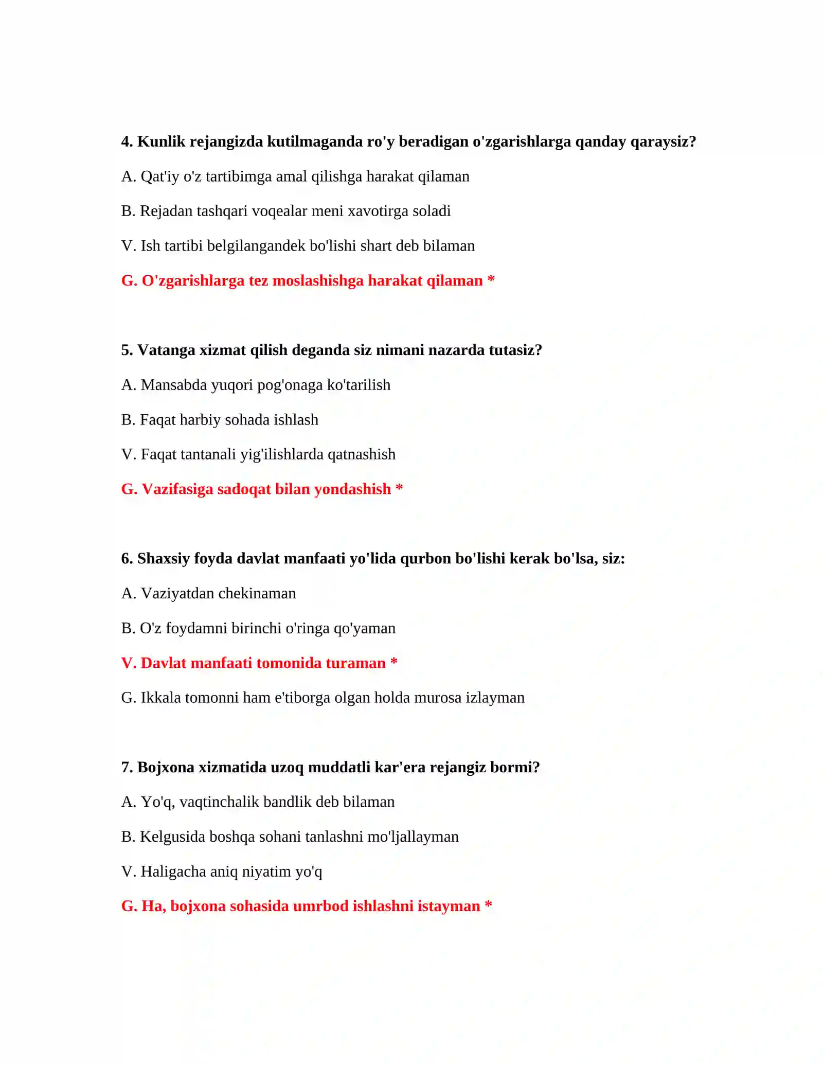 Bojxona mantiqiy savollarining javoblari 3