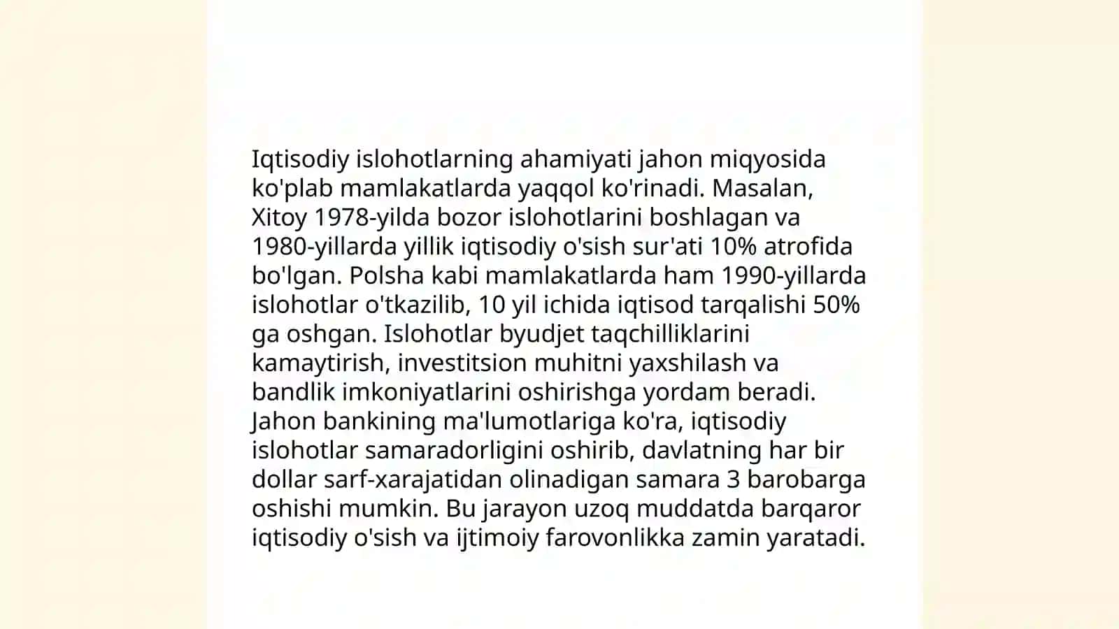 Iqtisodiy islohotlar, xudusiy mulkchilikning shakllanishi.Oʻzbekistonda bozor munosabatlarining rivojlanishi 3