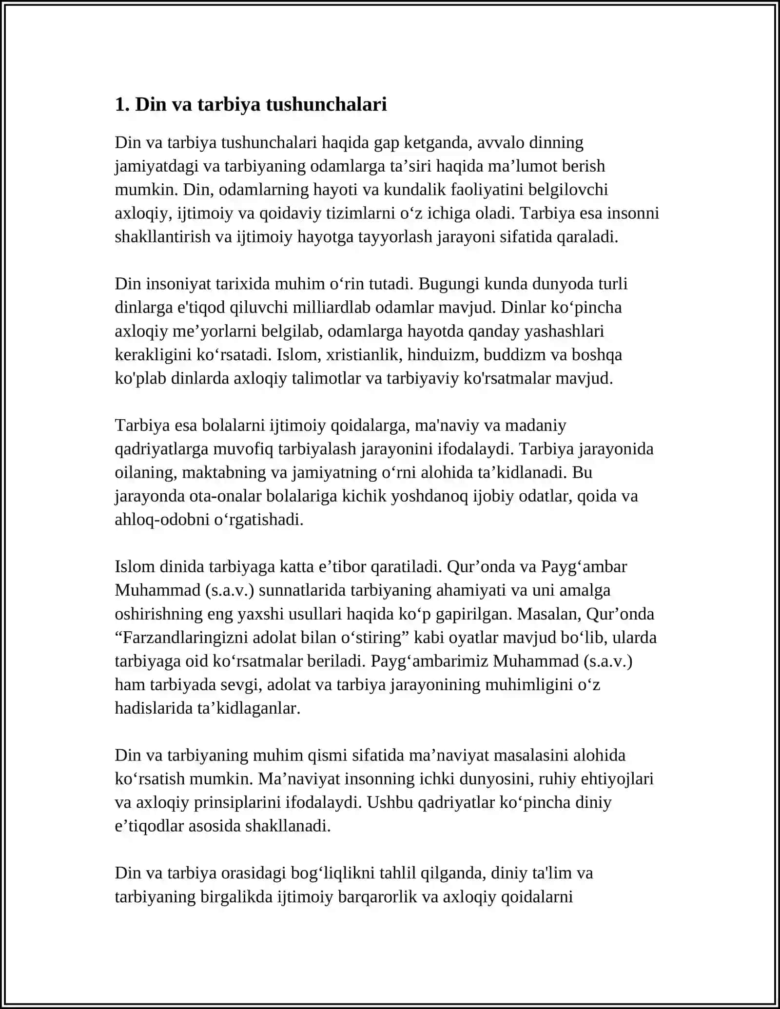 DIN VA TARBIYA O’RTASIDAGI UZVIY BOG’LIQLIK 3