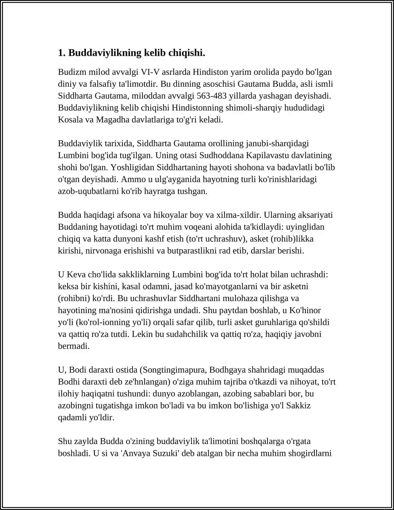 MUSTAQIL ISH Mavzu: BUDDAVIYLIK DININING PAYDO BÒLISH TARIXI,ASOSIY TA'LIMOTLARI, OQIMLARI VA MANBALARI 3