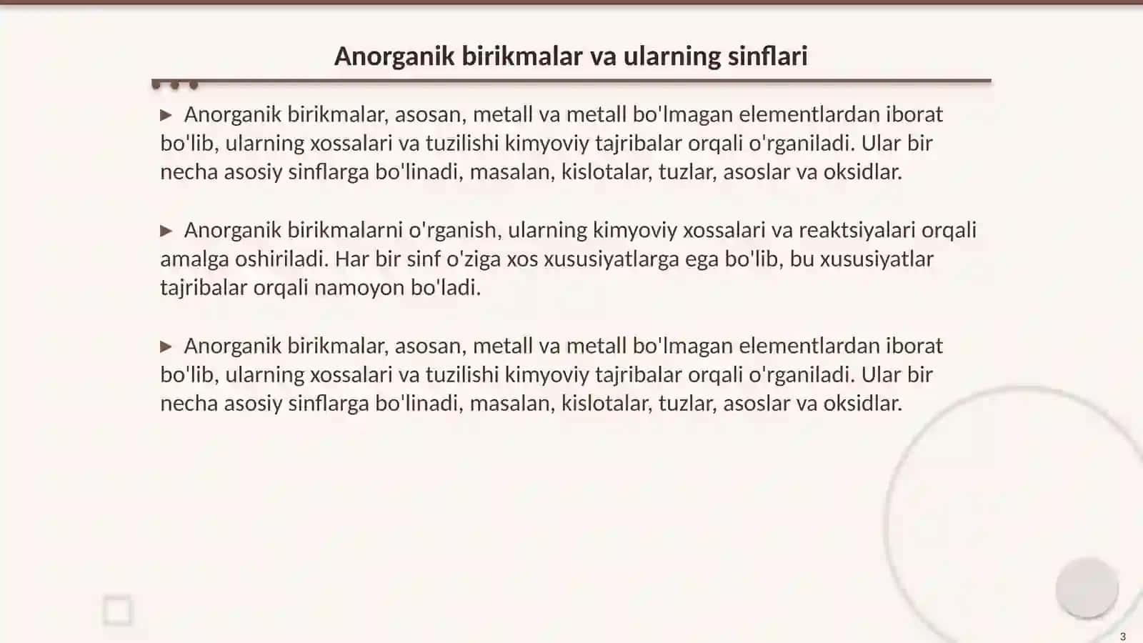 Anorganik birikmalarning asosiy sinflari mavzusiga oid tajribalar o‘tkazish metodikasi 3