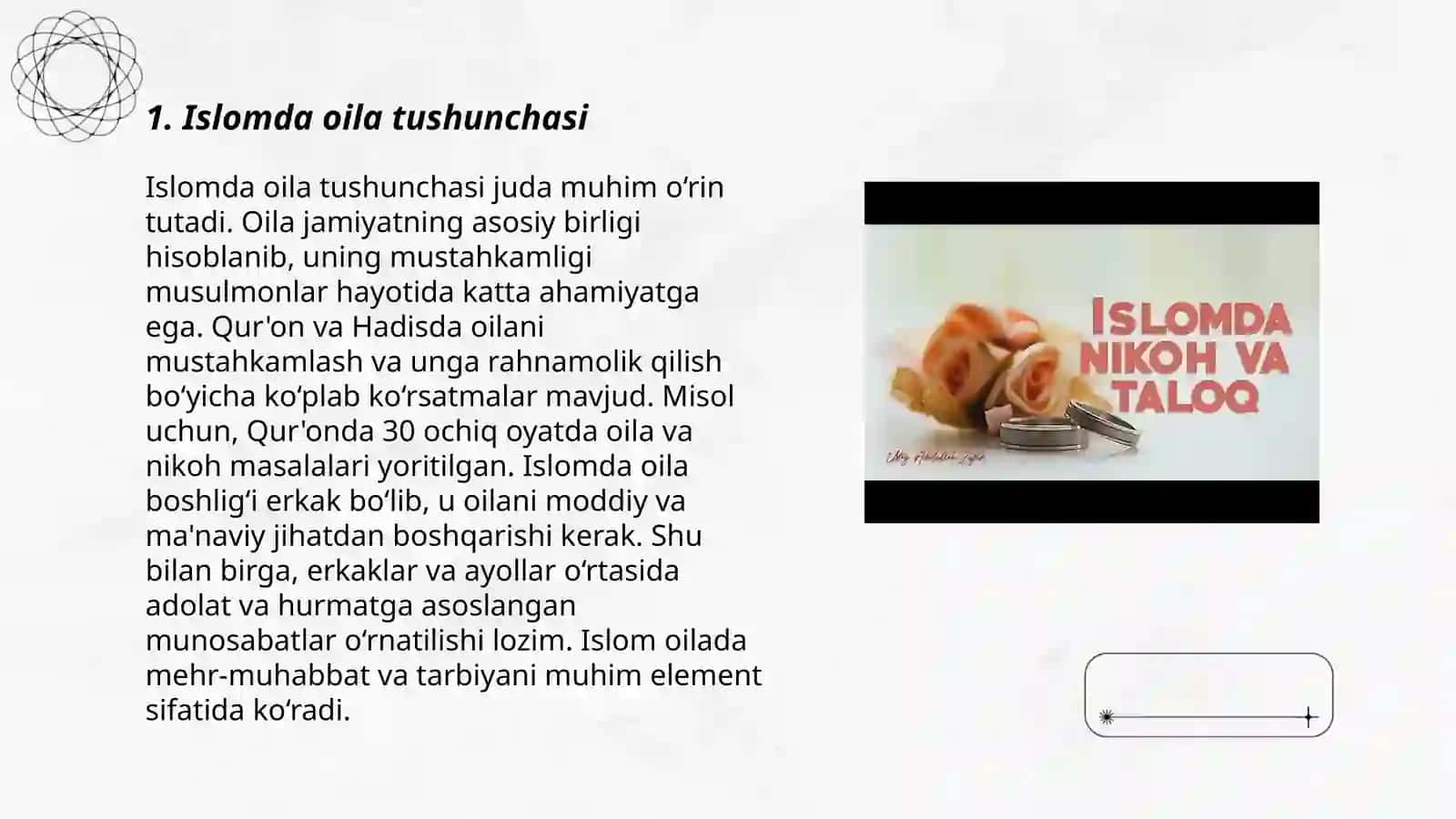 Islom huquqshunosligida oila nikoh taloq idda zihor tushunchalarining ta'riflash 3