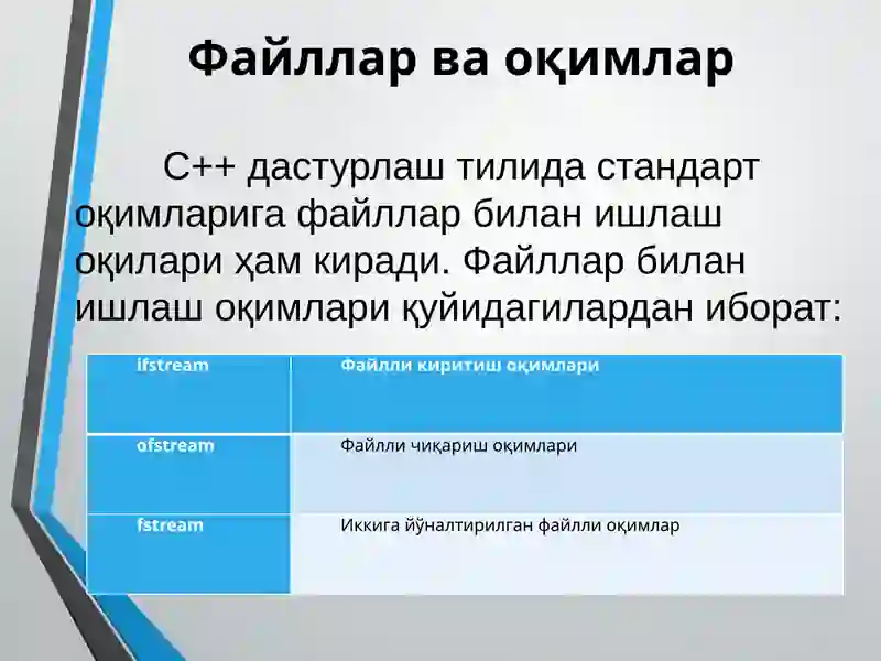 C++ дастурлаш тилида файллар билан ишлаш 3