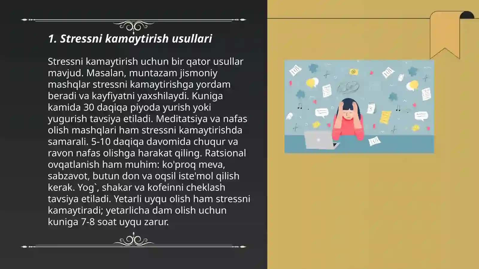 Stressni kamaytirish usullari 3