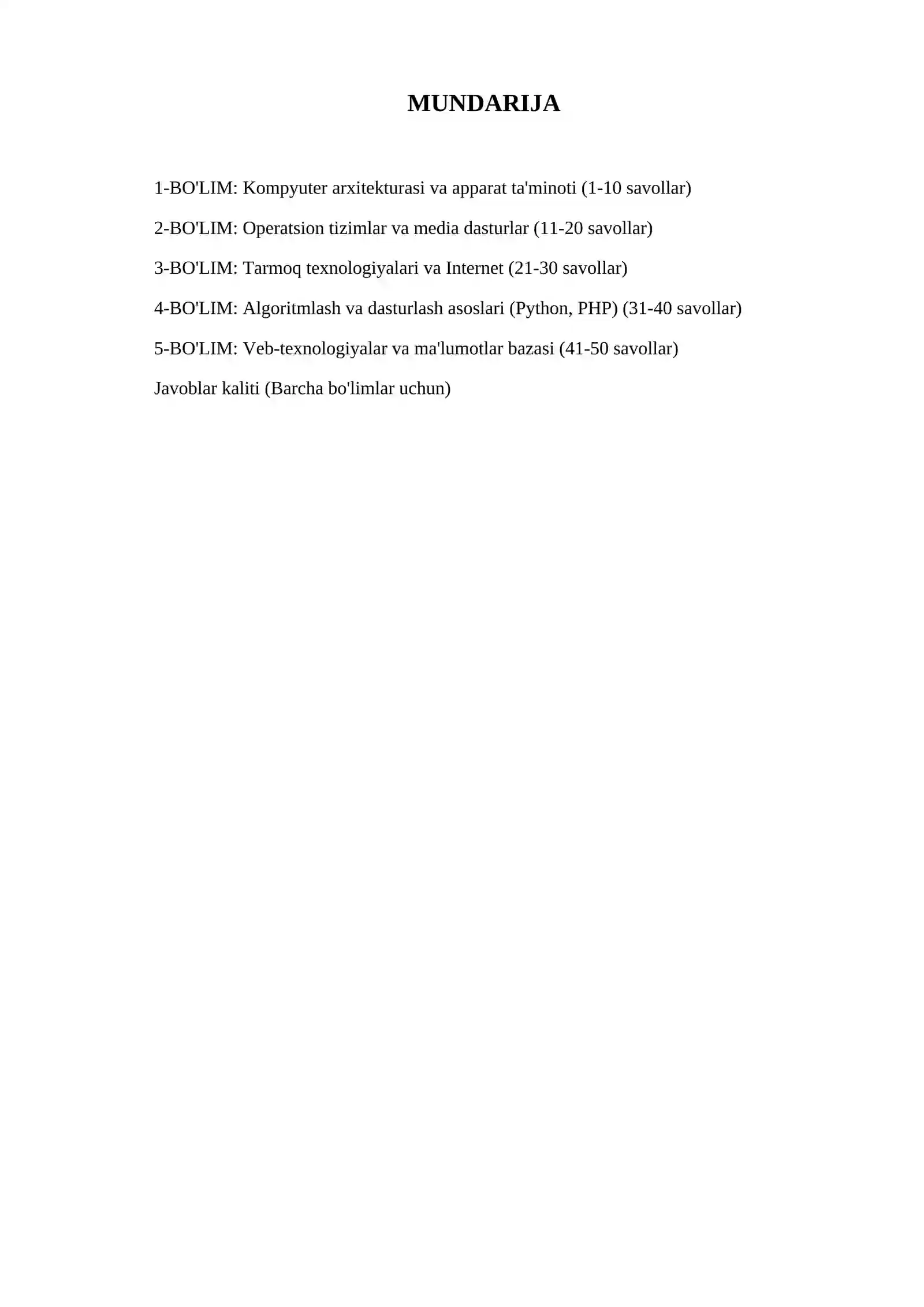 Informatika fanidan testlar to'plami 3