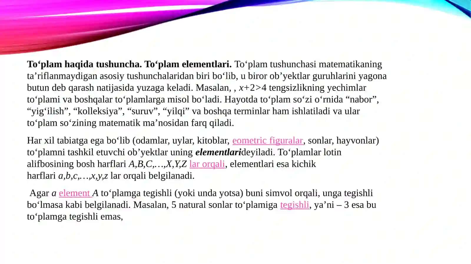 To’plam vaular ustida amallar 3