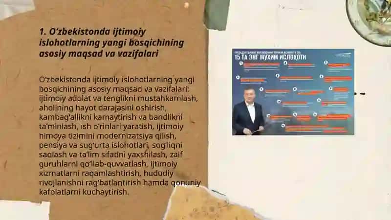 Oʻzbekistonda ijtimoiy islohotlarining yangi bosqichiga koʻtarilishi 3