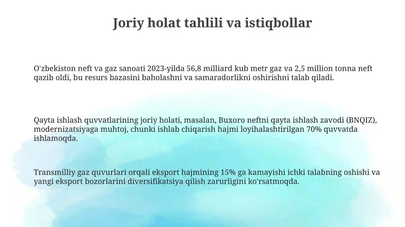 Oʻzbekiston neft va gaz sanoati korxonalarida ishlab chiqarishni rivojlantirish yoʻnalishlari 3