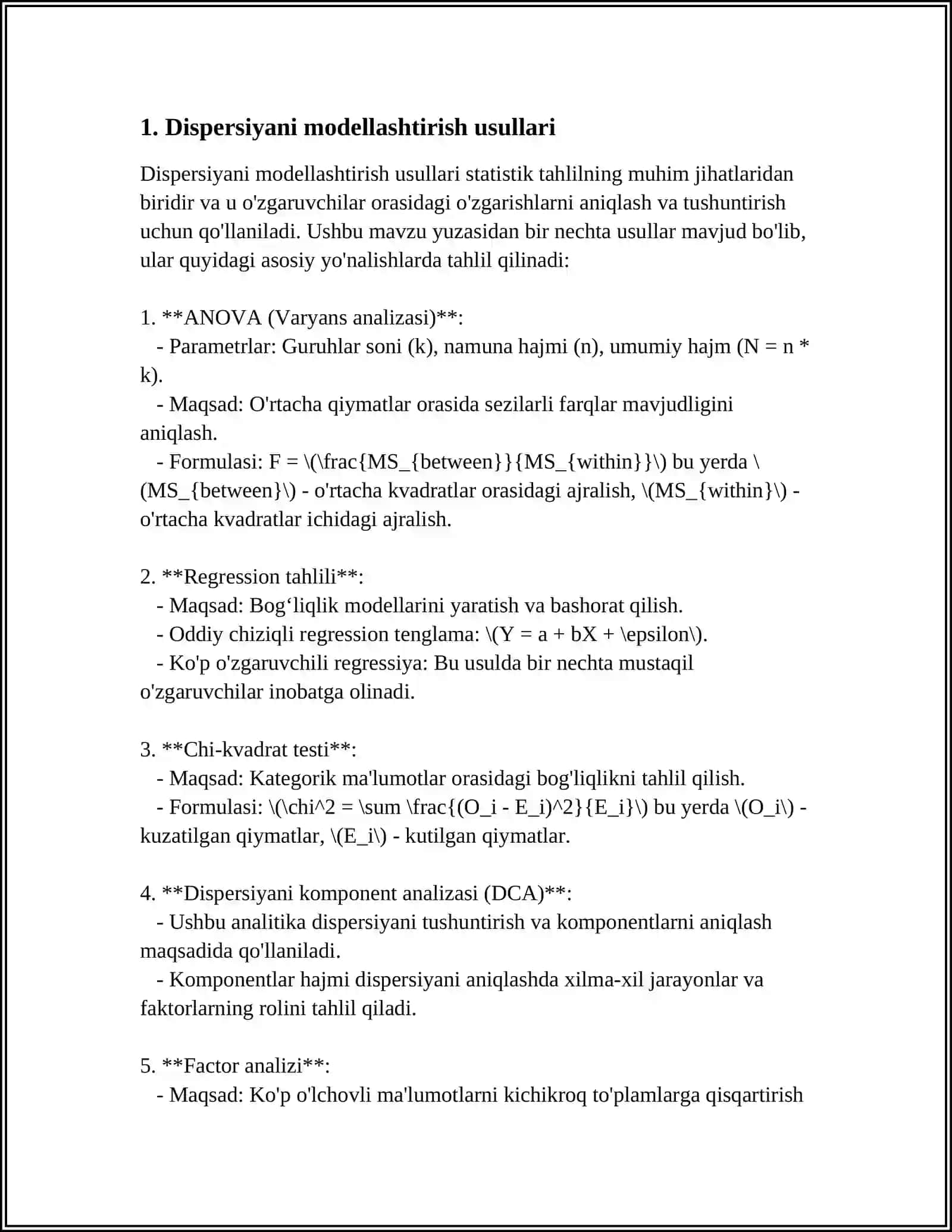 Dispersiyani modellashtirish usullari 3