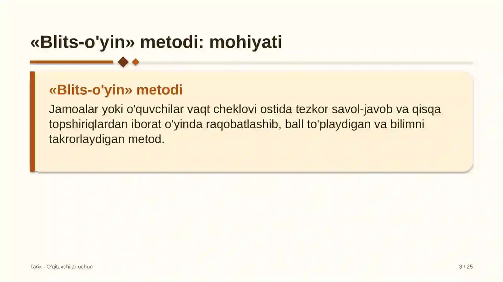 tarix darslarida blits o'yin metodidan foydalanish 3729 3