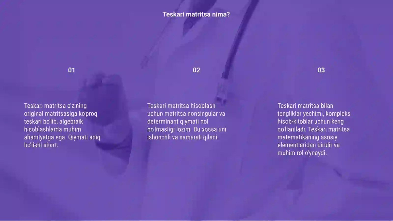 Teskari matritsaning qo'shimcha xossalari 3