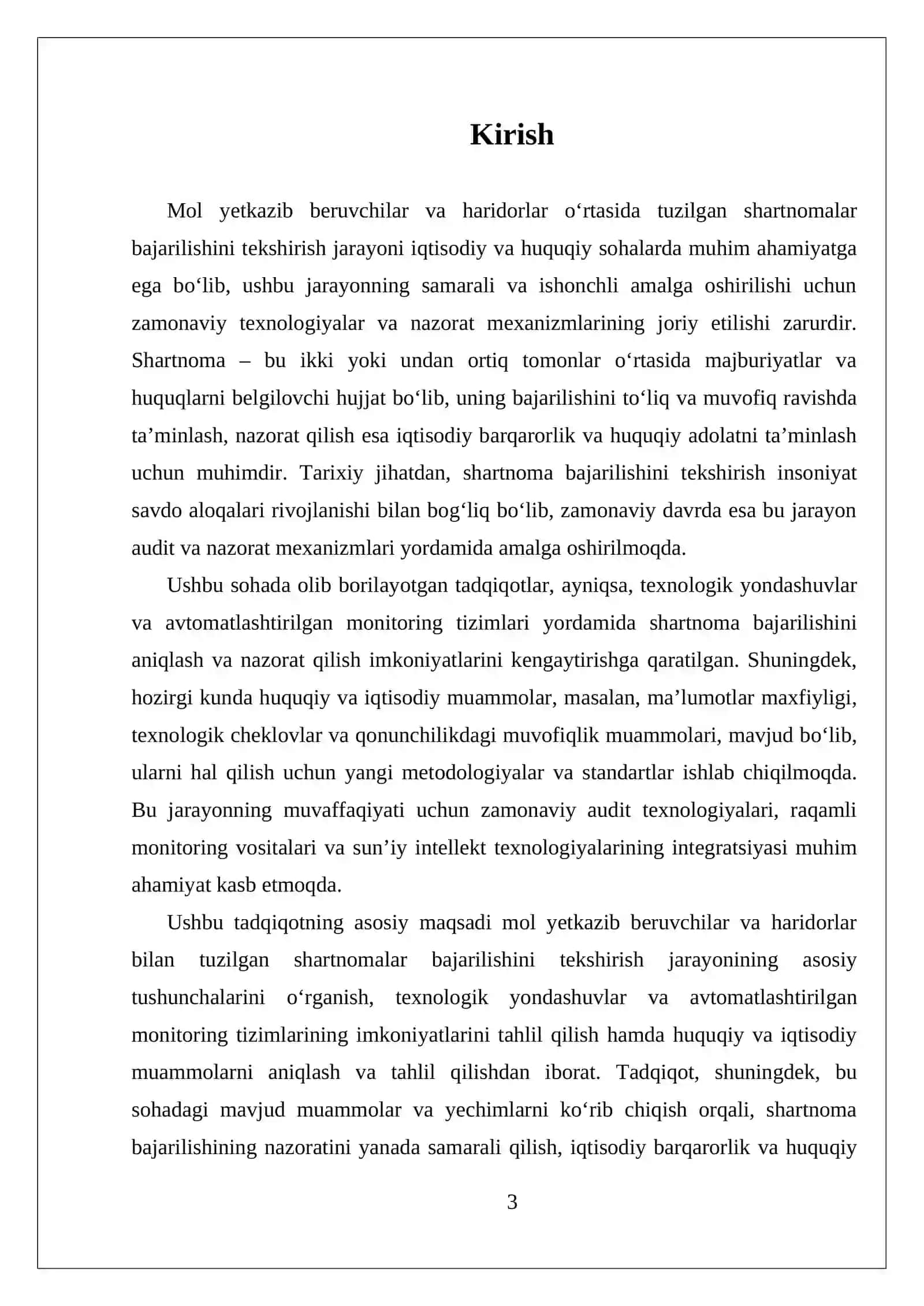 MOL YETKAZIB BERUVCHILAR VA HARIDORLAR BILAN TUZILGAN SHARTNOMALAR BAJARILISHINI TEKSHIRISH 3