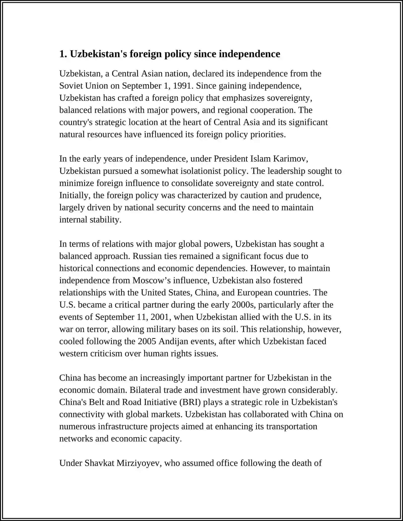 MUSTAQIL ISH "UZBEKISTAN IN THE WORLD" 3