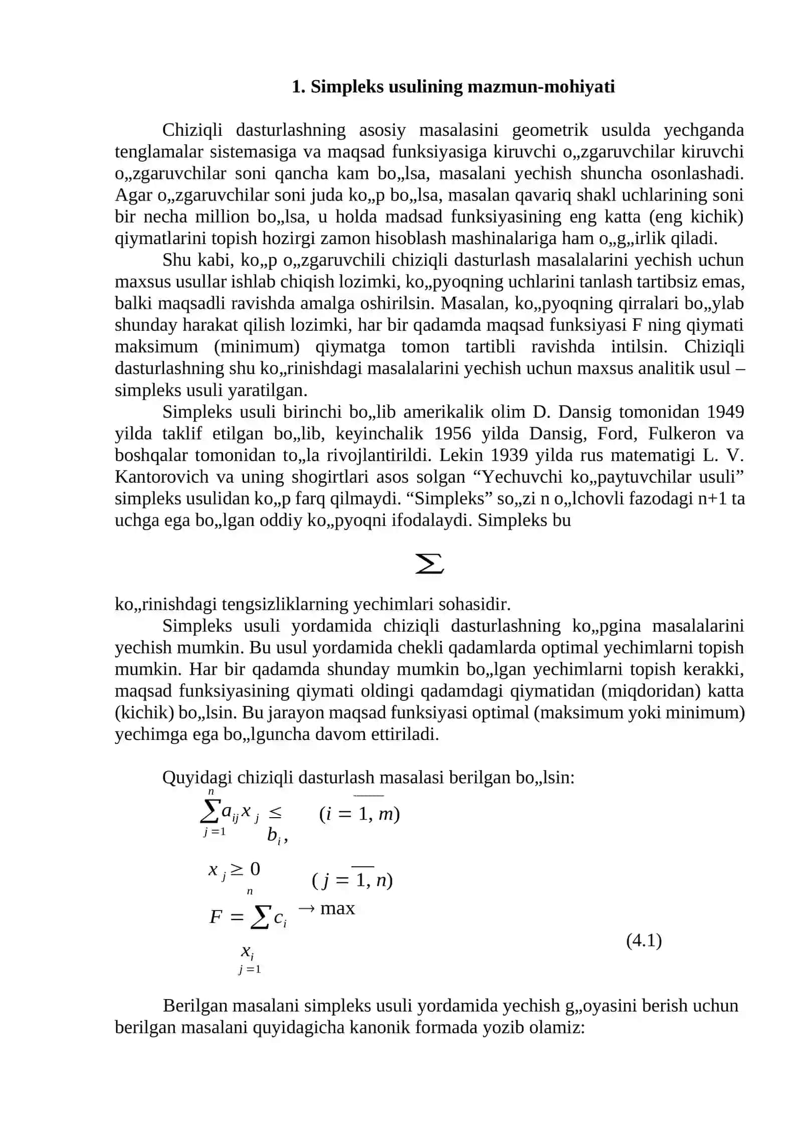 CHIZIQLI DASTURLASH MASALALARINI YECHISHNING SIMPLEKS USULI. REFERAT 3