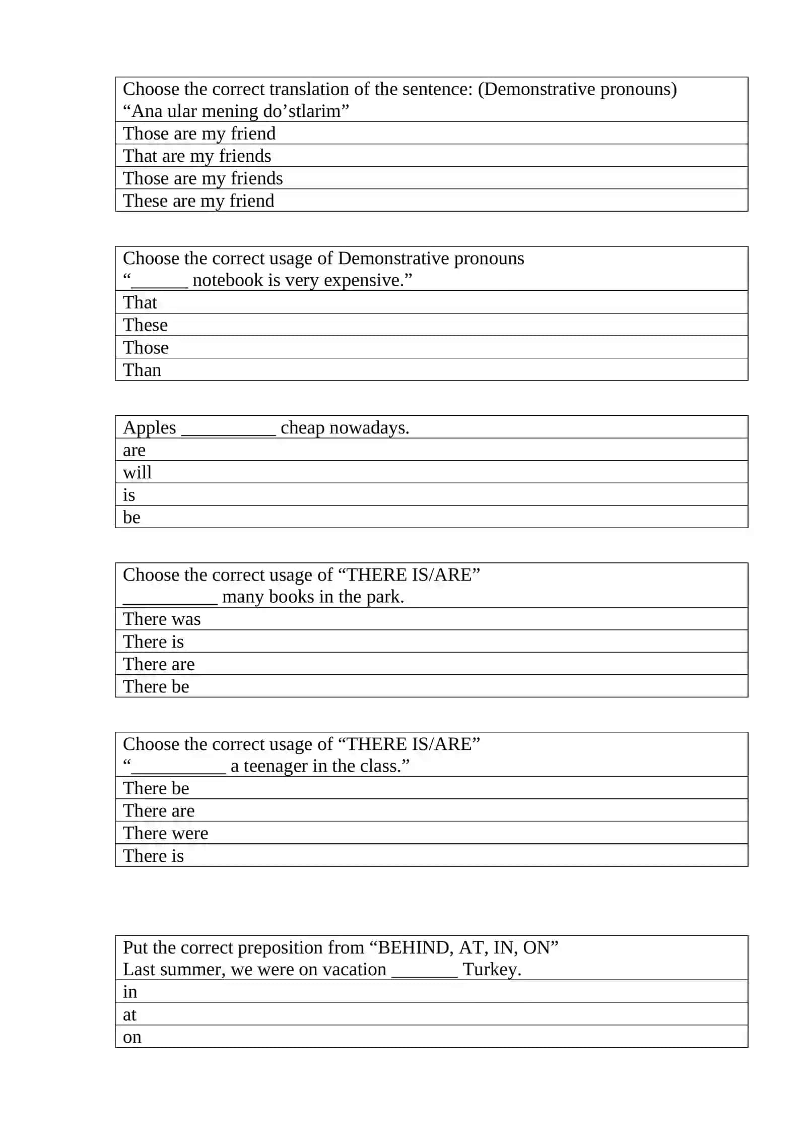 Prepositions Quiz 3