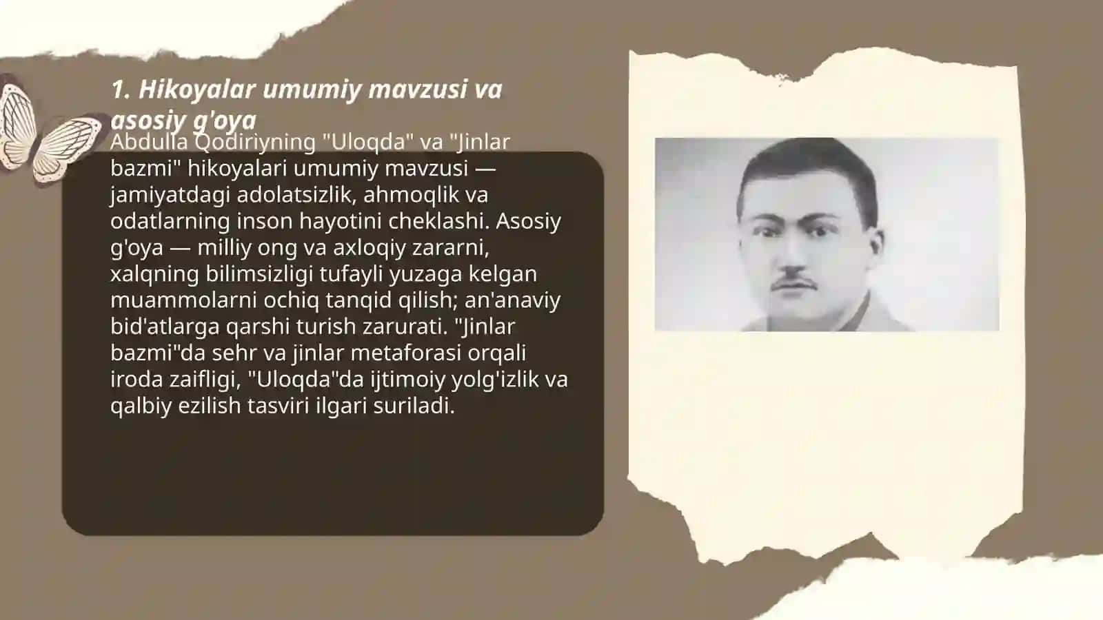 Abdulla Qodiriyning "Uloqda", "Jinlar bazmi" hikoyalar tahlili 3