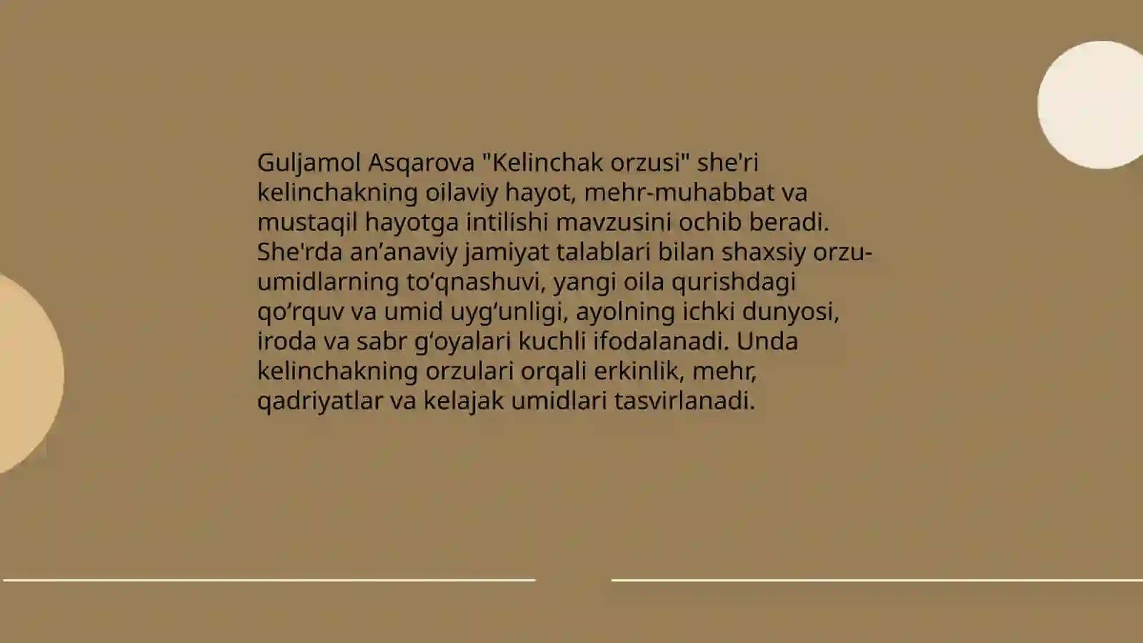 Guljamol Asqarova "Kelinchak orzusi" she'ri 3