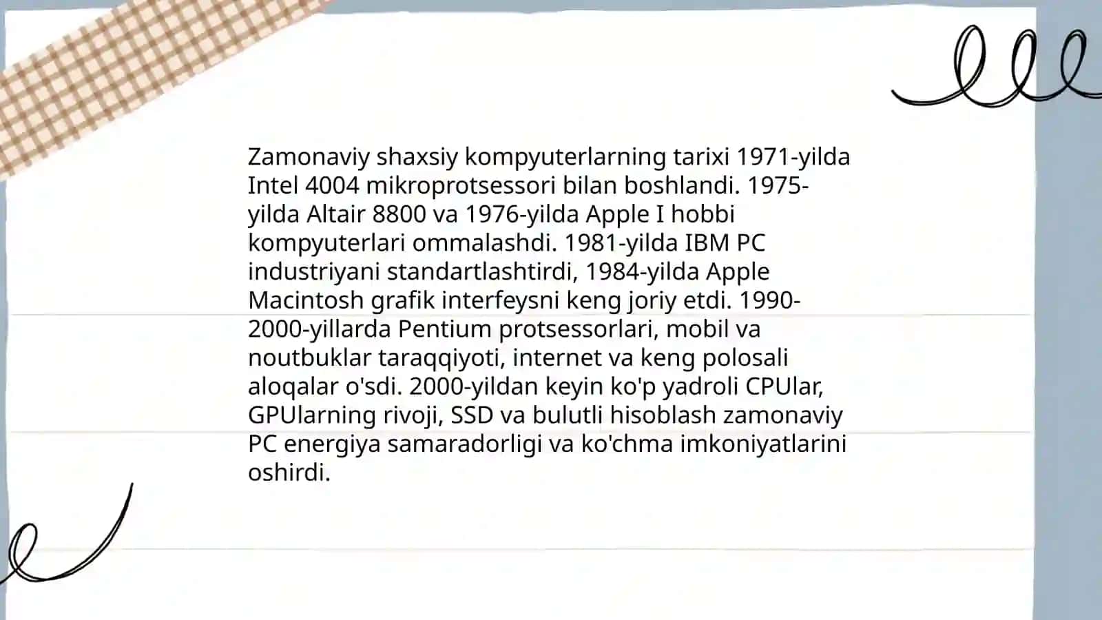 Zamonaviy shaxsiy kompyuter texnologiyalari mavzusida taqdimot yarat 3