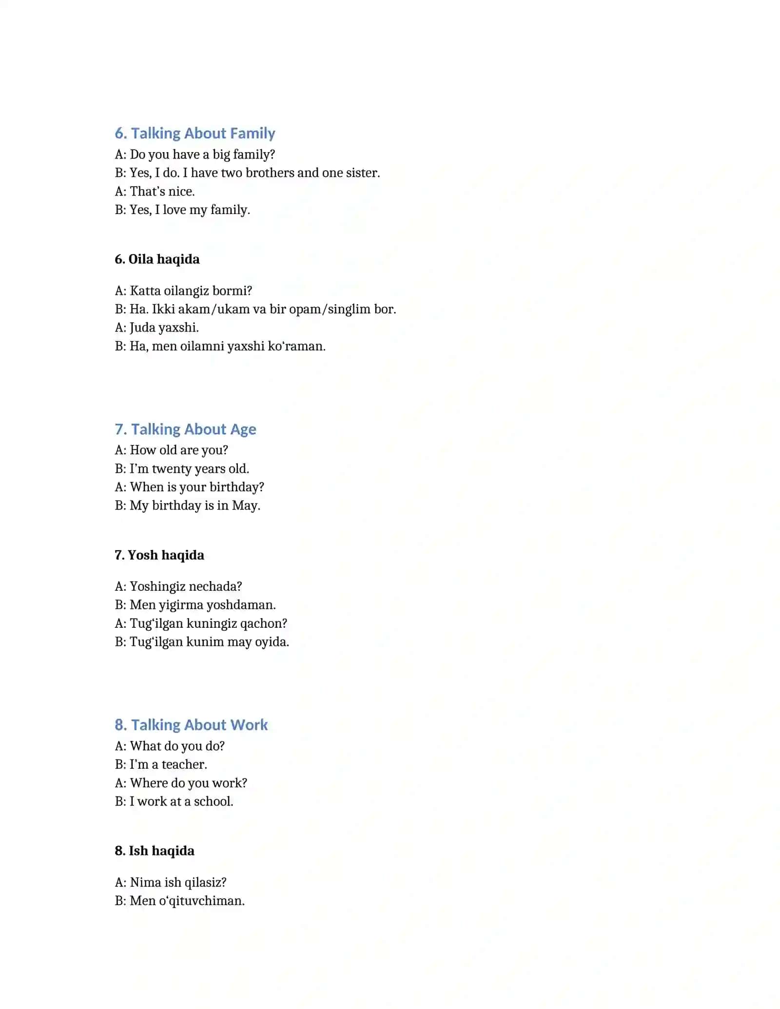 100 ta Beginner English Dialogues — Ingliz tili uchun 100 ta kundalik dialogspe 3