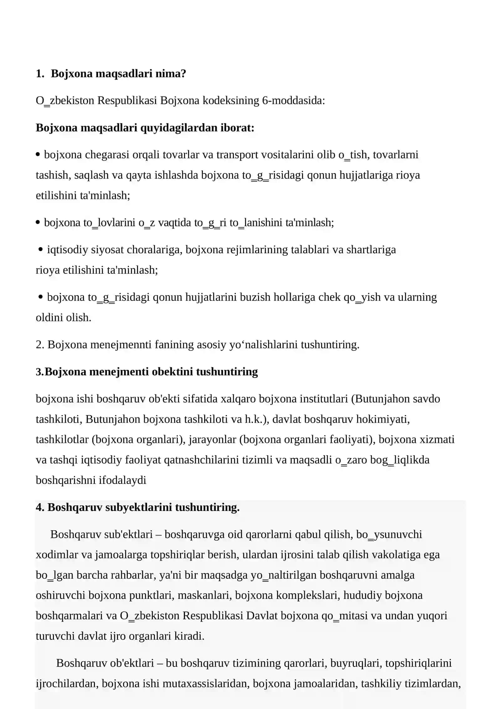 Bojxona qo'mitasiga ishga kirish uchun savol javoblar toplami 3