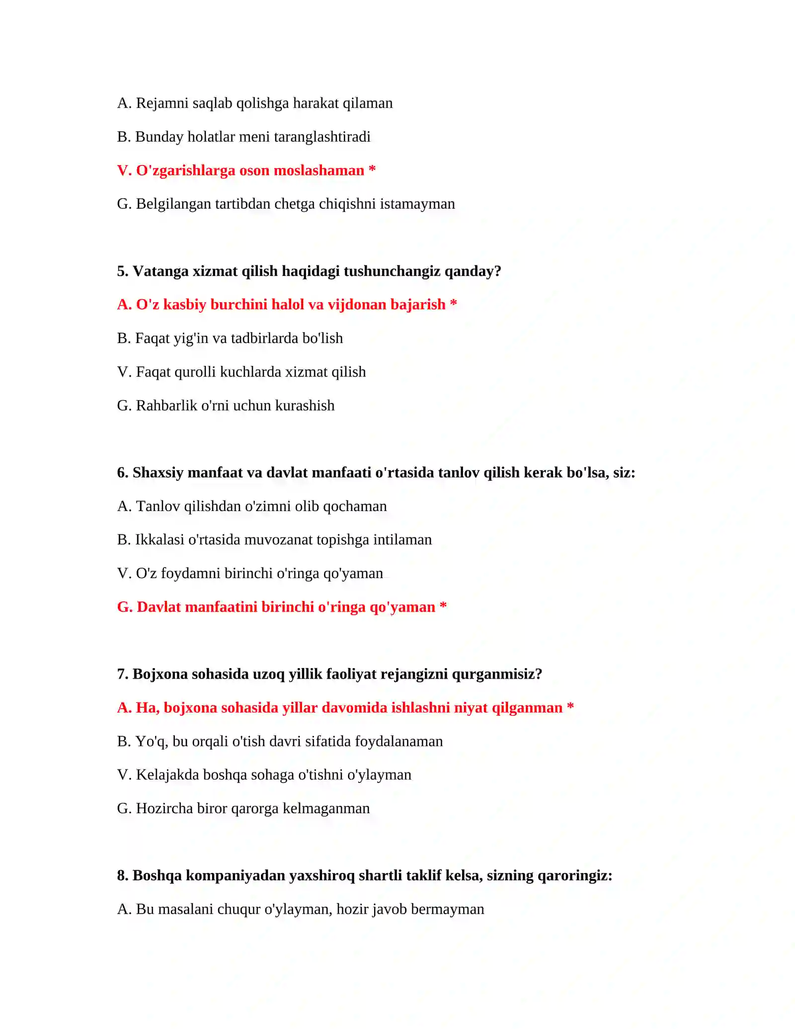 Bojxona testlari namunasi 3
