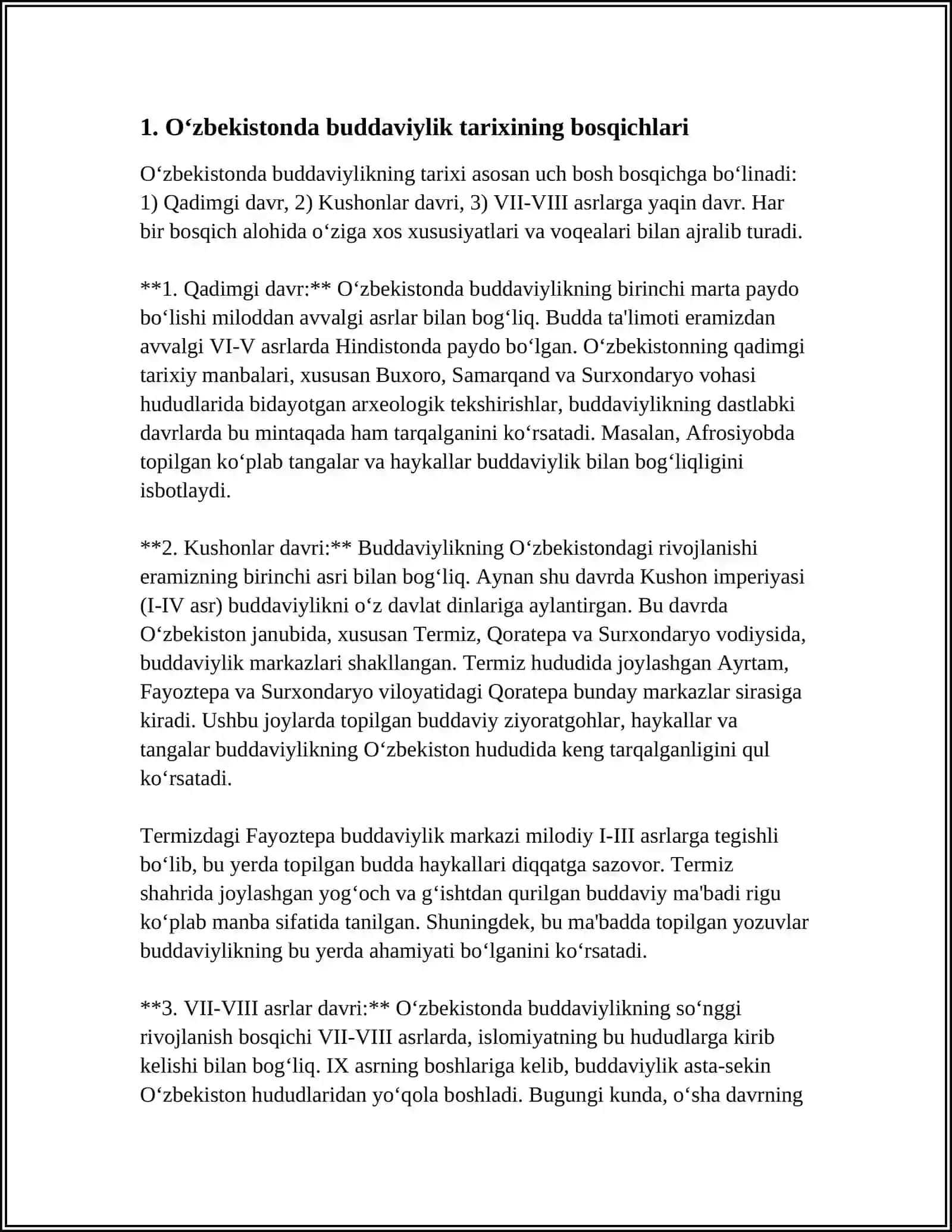 O'ZBEKISTONDA BUDDAVIYLIK DININING TARIXIY ILDIZLARI ( QORATEPA, FAYOZTEPA, DALVARZINTEPA) VA HOZIRGI ZAMON 3
