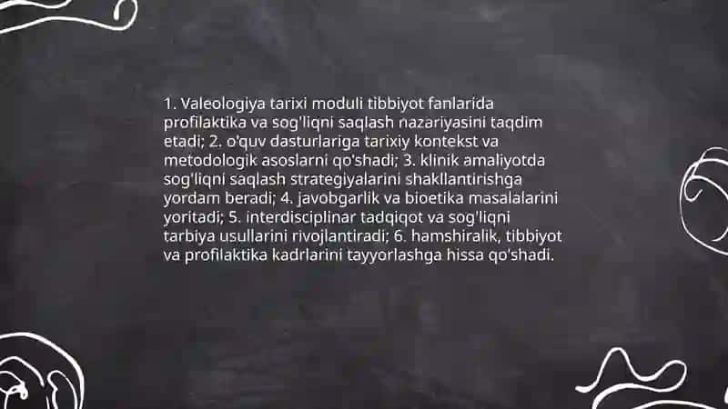 Valeologiya tarixi modulini boshqa ilmiy sohalar ichida tutgan oʻrni 3