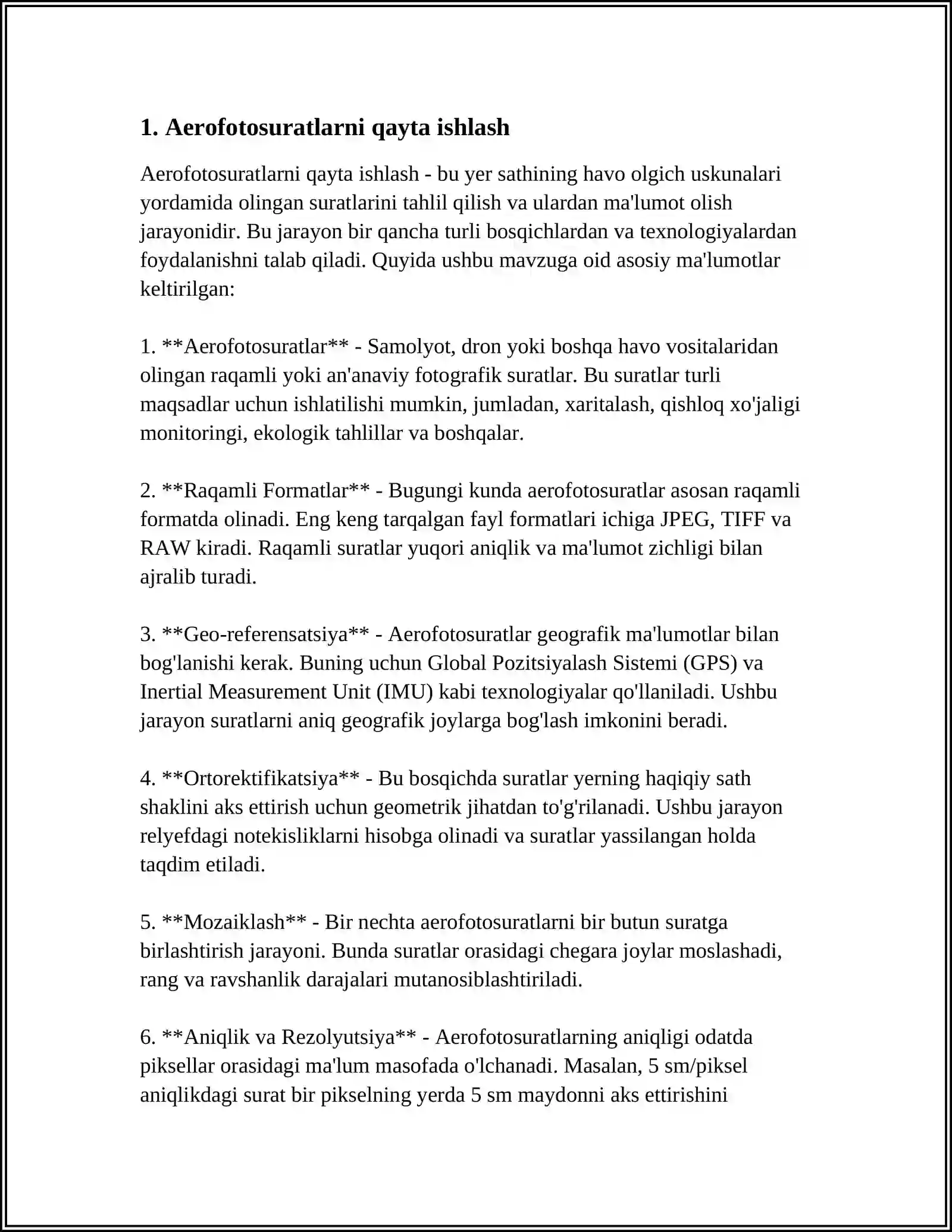 FOTOGRAMETRIYA VA YERNI MASOFADAN ZONDLASH FANIDAN TURLI QAYTA ISHLASH MAVZUSIDA 3