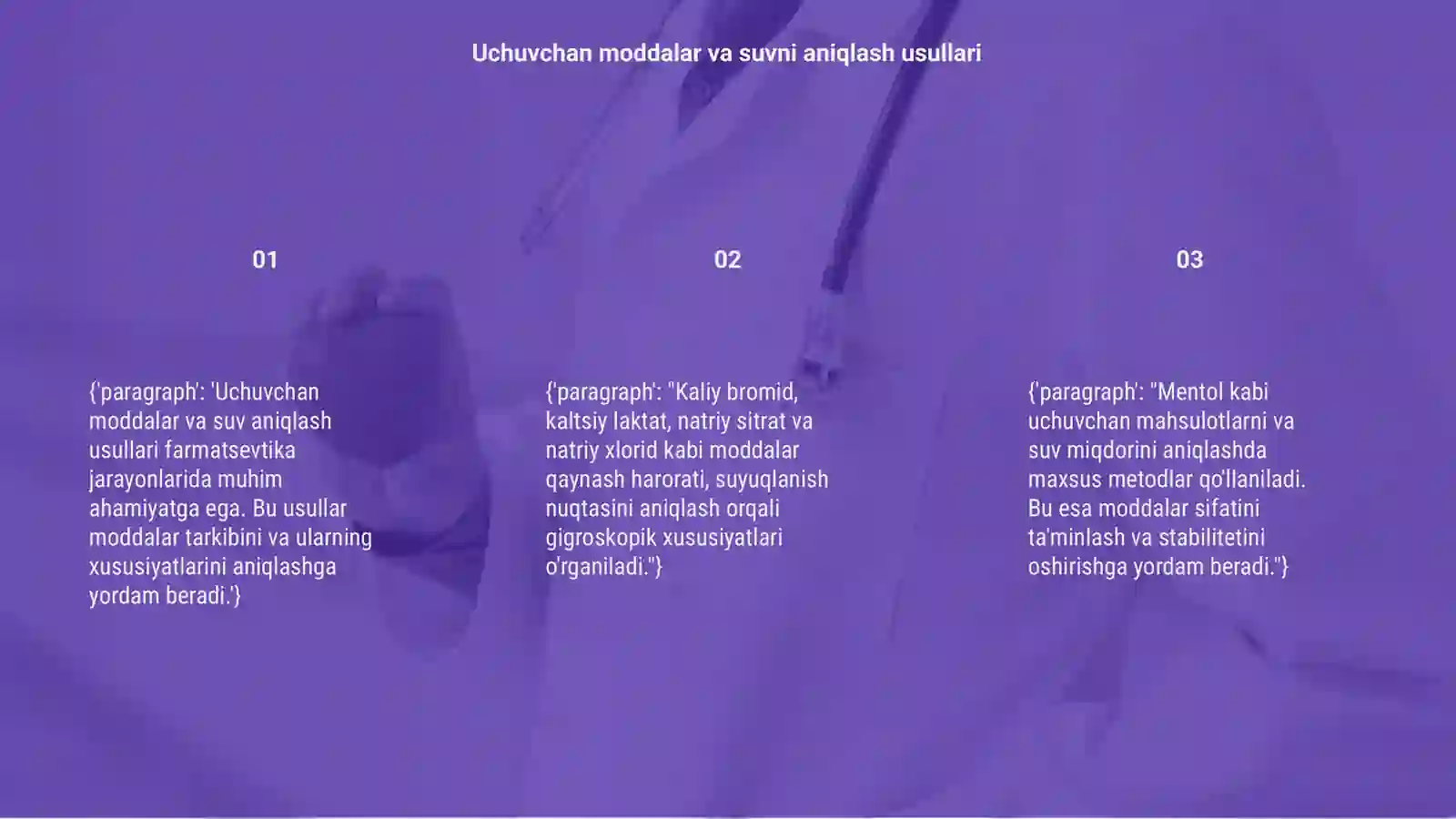 Uchuvchan moddalar va suvni aniqlash usullari 3