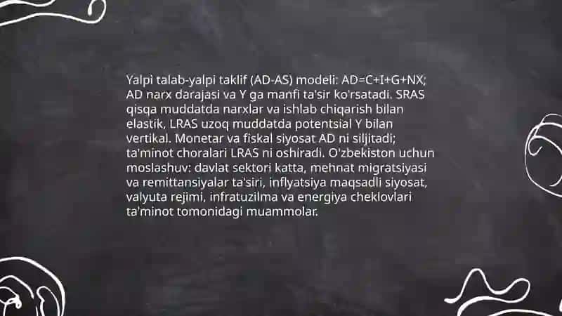Yalpi talab va taklif modeli asosida O’zbekiston iqtisodiyotining muvozanat holati tahlili 3